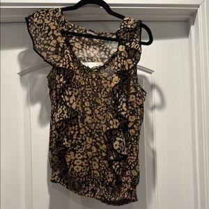 Express Women's Black and Tan Ruffle Top
